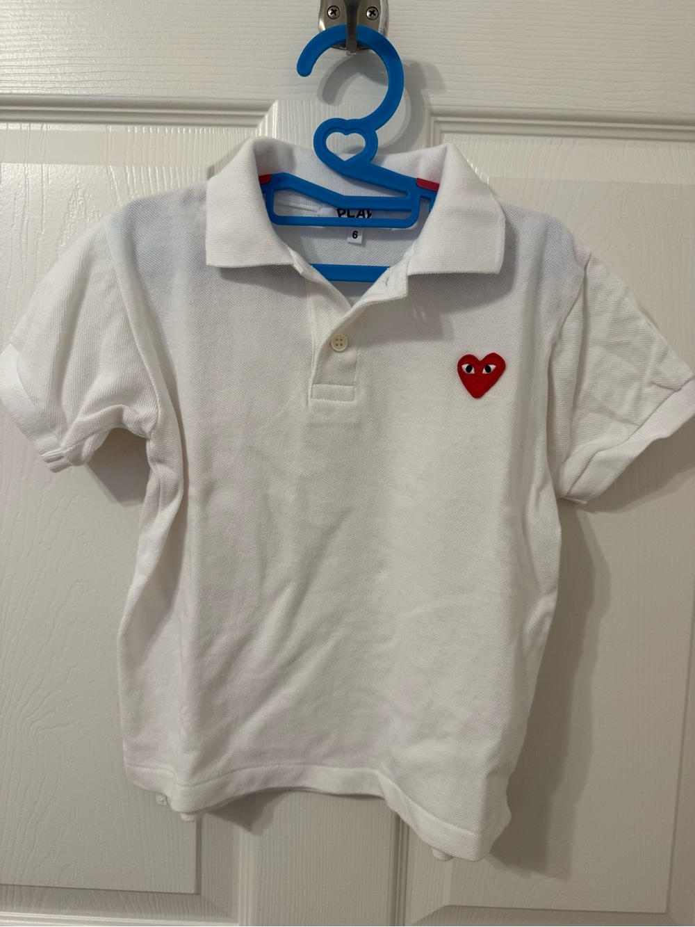 Kids Comme des Garcons White Polo with Red Heart Patch